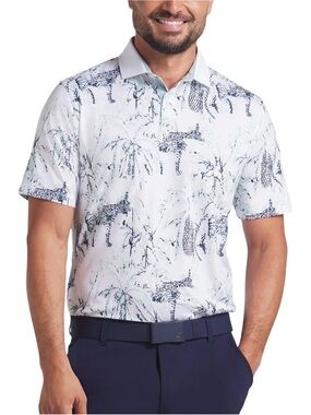 Puma Men's Mattr Safari Polo Shirt White Green Short-Sleeve Tropical Print Small